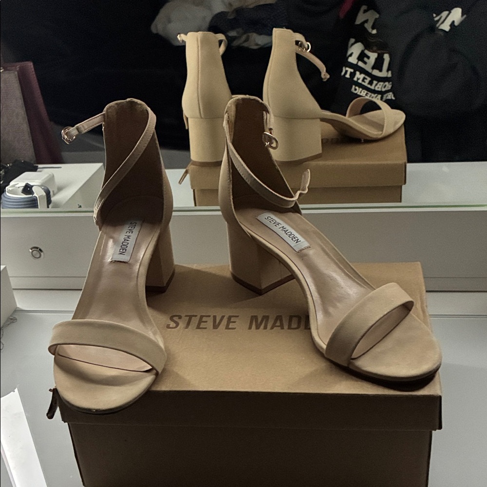 Steve Madden Beige Ankle Strap Heels